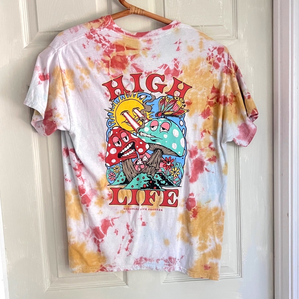 Assholes Live Forever T-Shirt Large Mens High Life Tie Dye Mushroom Stoner Tee